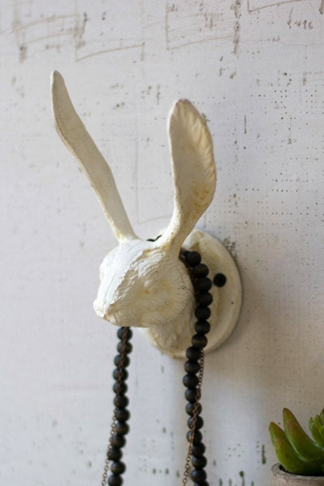 KALALOU Cast Iron Rabbit Wall Hook, One Size, Antique White
